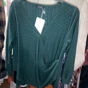 Bloomchic spruce green texture wrap front long sleeves